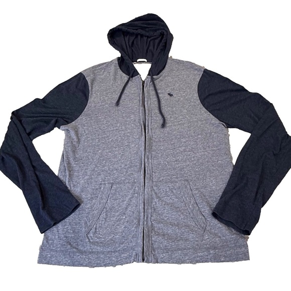 Abercrombie & Fitch Lightweight Full Zip Moose Logo Muscle Hoodie; Blue; XXL - Picture 1 of 6